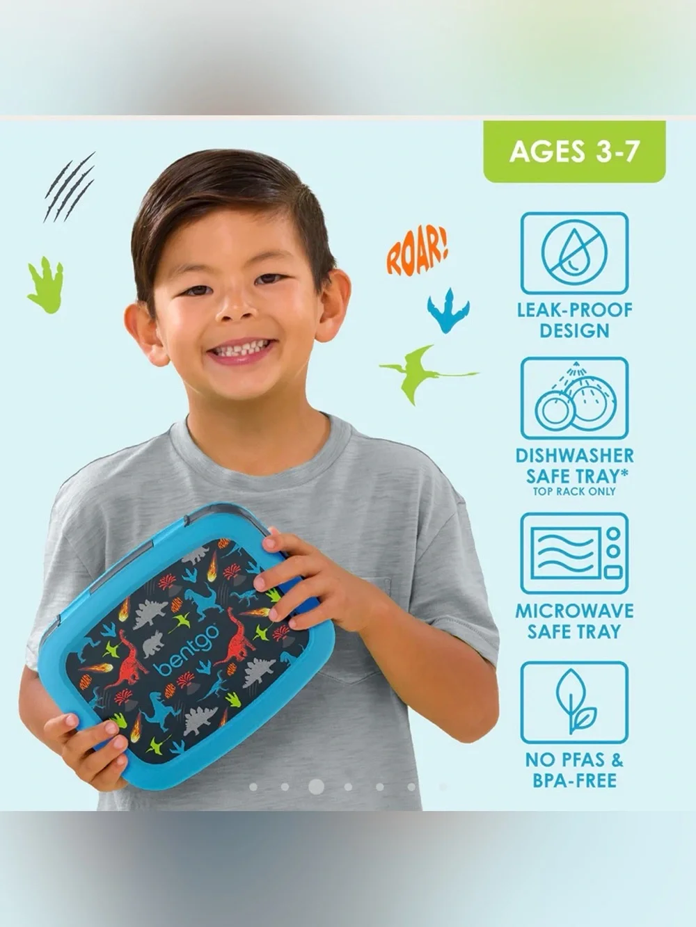 Bentgo Kids Leak-Proof Bento Lunch Box, Navy Dinosaur, Ages 3-7, BGKDPT-DNO